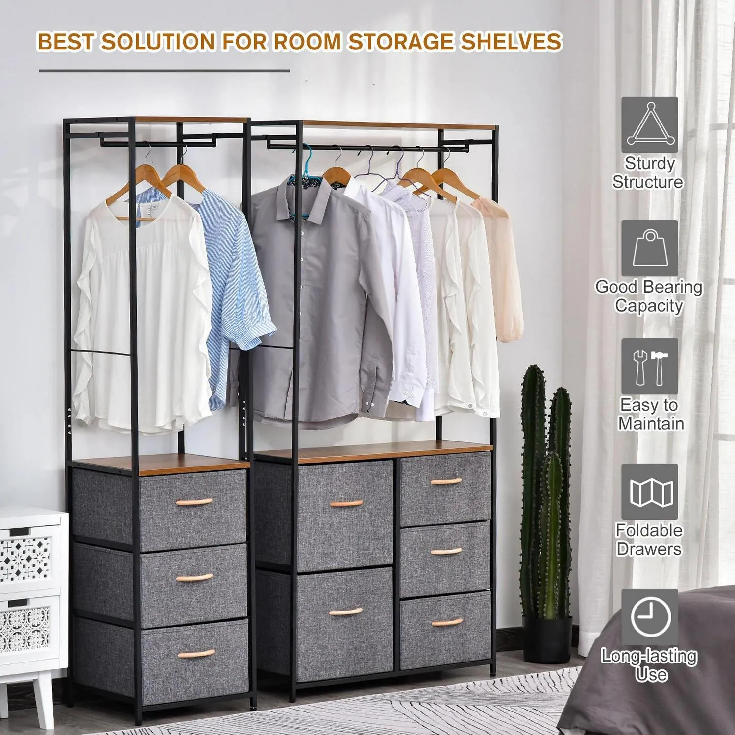 Home Black Of Vast assortment Frame 5 No customs hassle With Chest Furniture Coat HOMCOM Drawers Rack Hallway Bedroom Brown Steel