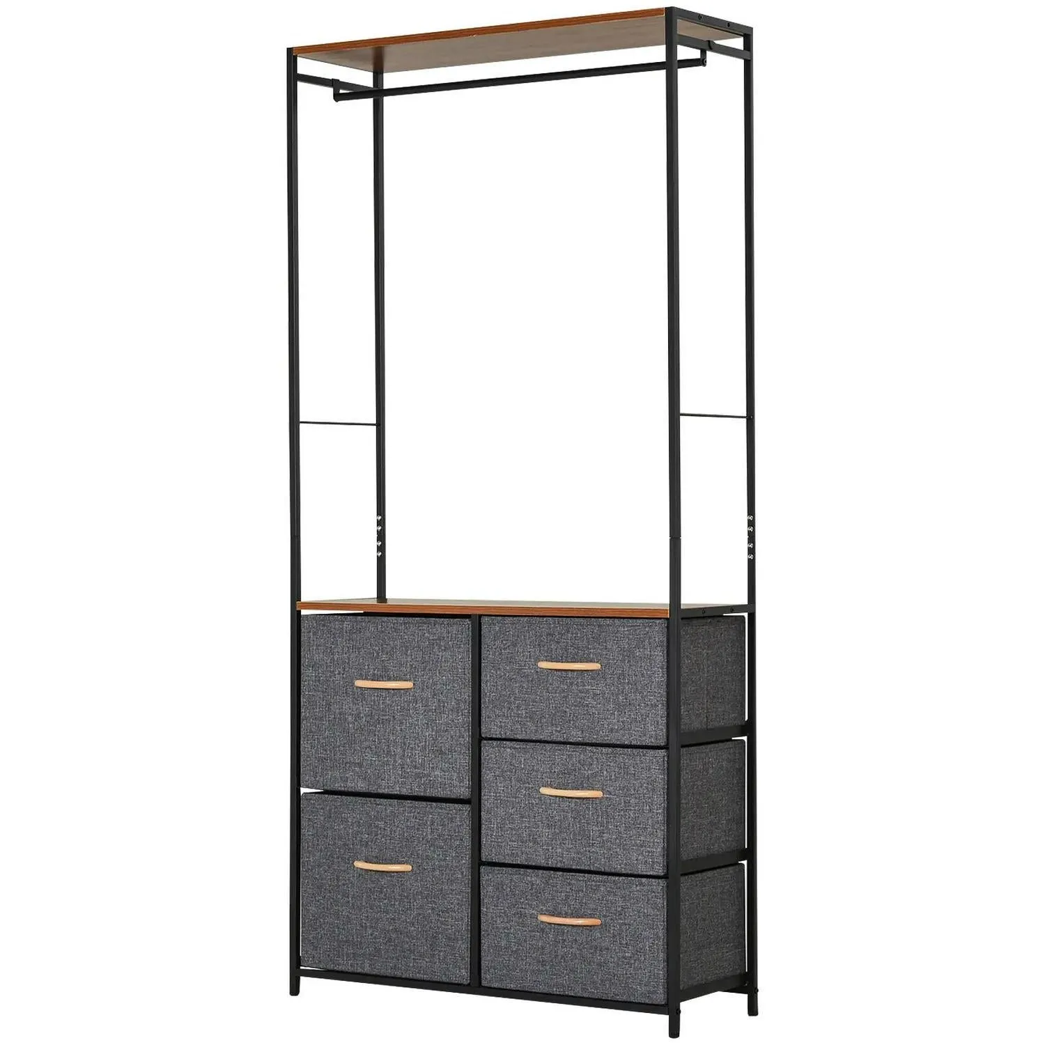Home Black Of Vast assortment Frame 5 No customs hassle With Chest Furniture Coat HOMCOM Drawers Rack Hallway Bedroom Brown Steel