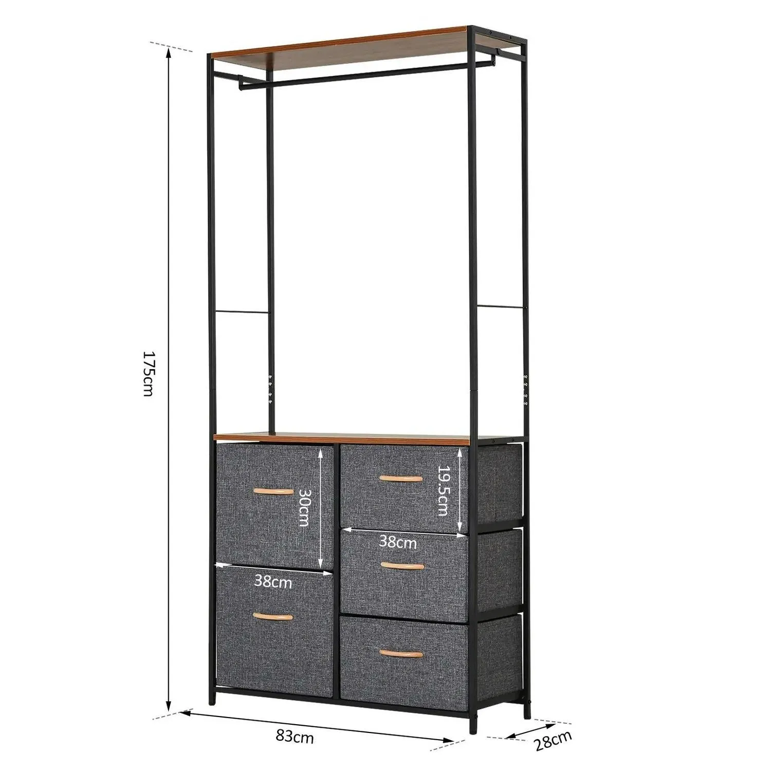Home Black Of Vast assortment Frame 5 No customs hassle With Chest Furniture Coat HOMCOM Drawers Rack Hallway Bedroom Brown Steel