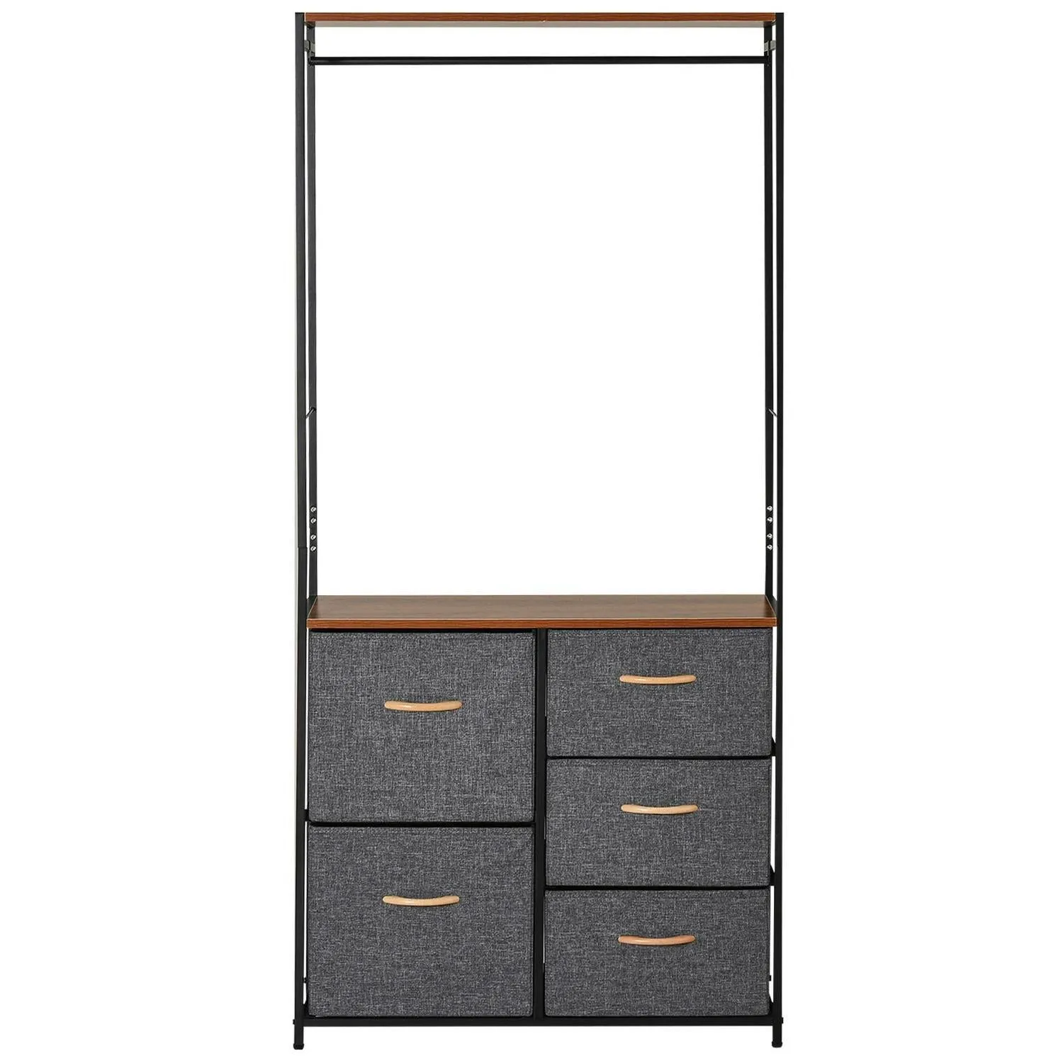 Home Black Of Vast assortment Frame 5 No customs hassle With Chest Furniture Coat HOMCOM Drawers Rack Hallway Bedroom Brown Steel