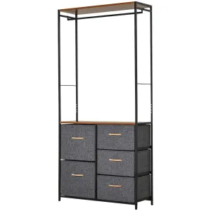 Home Black Of Vast assortment Frame 5 No customs hassle With Chest Furniture Coat HOMCOM Drawers Rack Hallway Bedroom Brown Steel