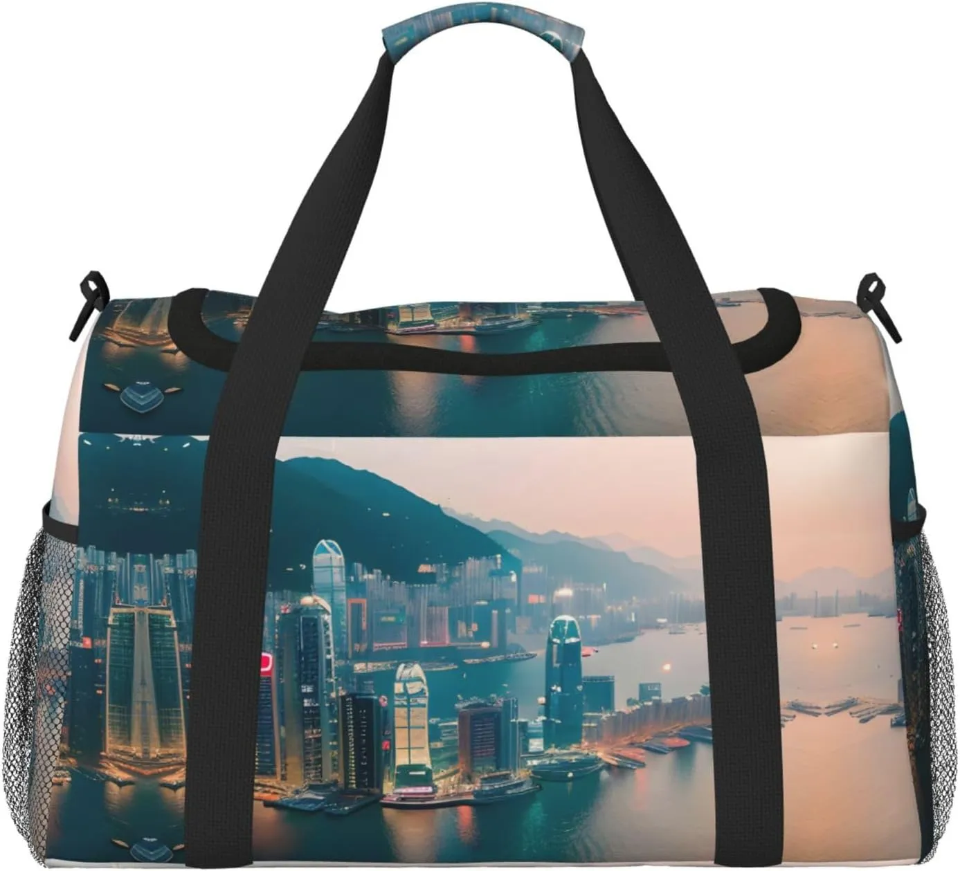 Hong Kong print Large Canvas Travel Duffel Bag Weekender Bags for Women Overnight Bag Carry On Tote Bag
