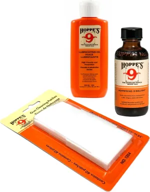 Hoppes Cleaning Kit - Compact Size for Range Bags - Includes Gun Bore Cleaner and Hoppes Gun Oil Bundled with 40 Hoppes Gun Cleaning Patches for 9mm .38 to .45cal and .410 to 20ga