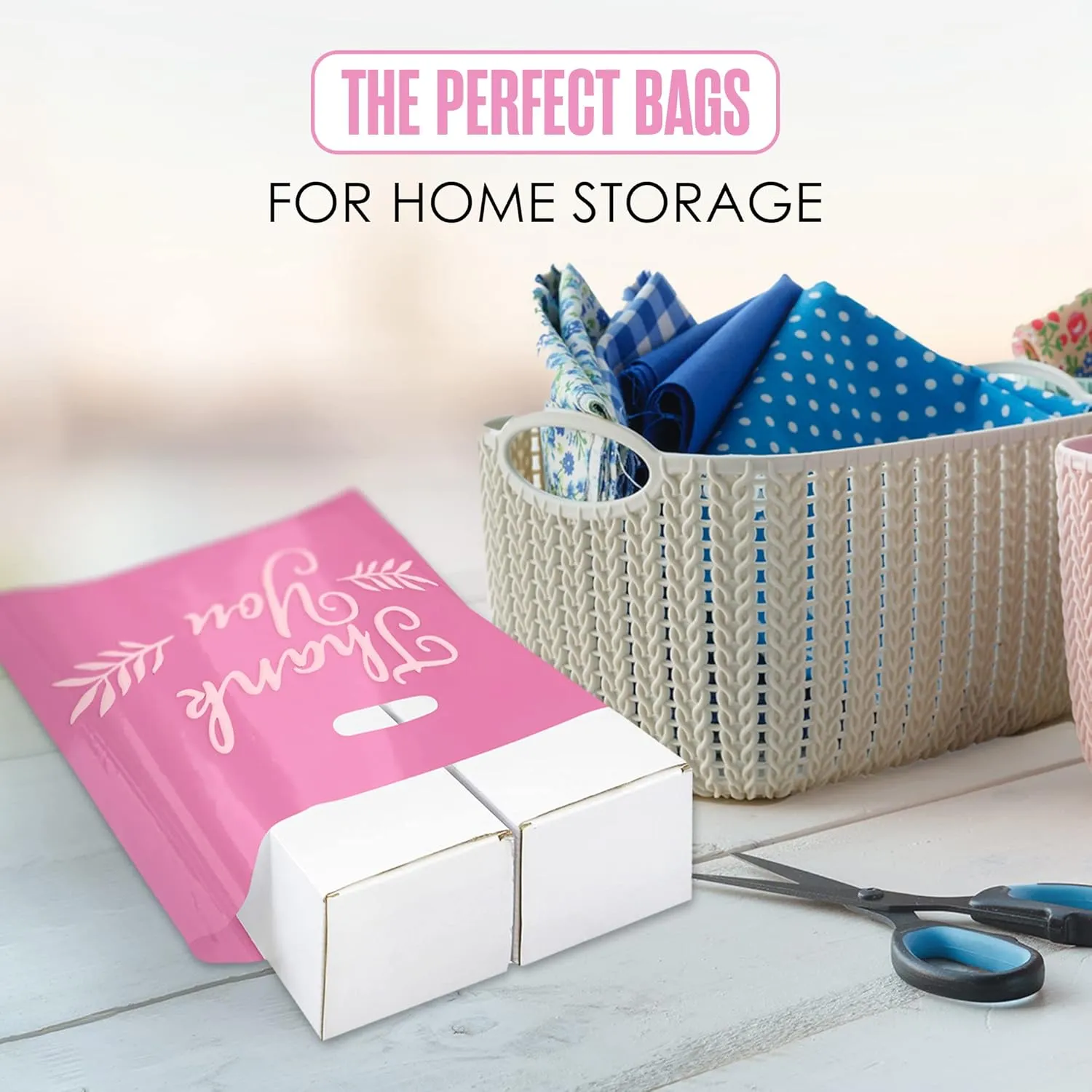 Houseables Thank You Merchandise Bags, Retail Shopping Goodie Bag, 16" x 18", 100 Pk, 1.75 Mil Thick, Pink, White, Die Cut Handles, Tear-Resistant, 100% Recyclable, Plastic, Low Density, Glossy