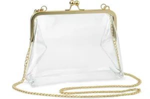 HOXIS Clear Transparent PVC Kiss Lock Chain Cross Body Bag Womens Clutch