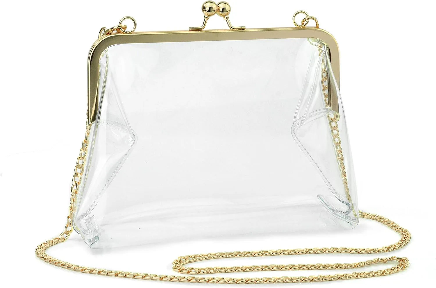 HOXIS Clear Transparent PVC Kiss Lock Chain Cross Body Bag Womens Clutch