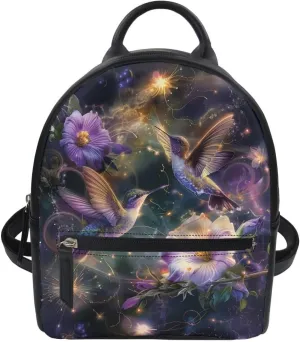 Hummingbird Mini Backpack for Women Casual Daypack Purse Leather Lightweight Small College School Bag Teen Girls Satchel Shoulder Bags with Adjustable Straps and Front Pocket