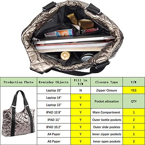 HunterBee Medium large Quilted Nylon Padding Tote Bag Waterproof Casual shoulder Handbags Lightweight Puffy for women nurse