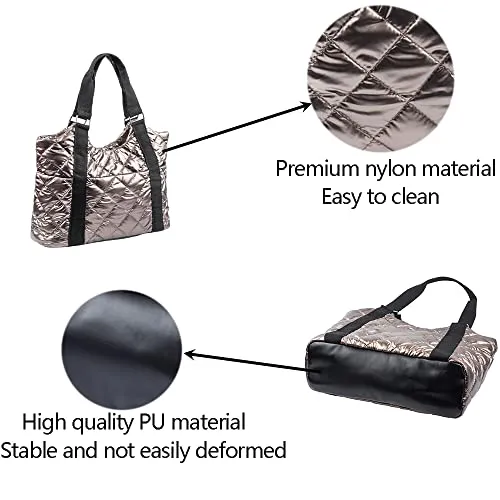 HunterBee Medium large Quilted Nylon Padding Tote Bag Waterproof Casual shoulder Handbags Lightweight Puffy for women nurse