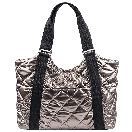 HunterBee Medium large Quilted Nylon Padding Tote Bag Waterproof Casual shoulder Handbags Lightweight Puffy for women nurse