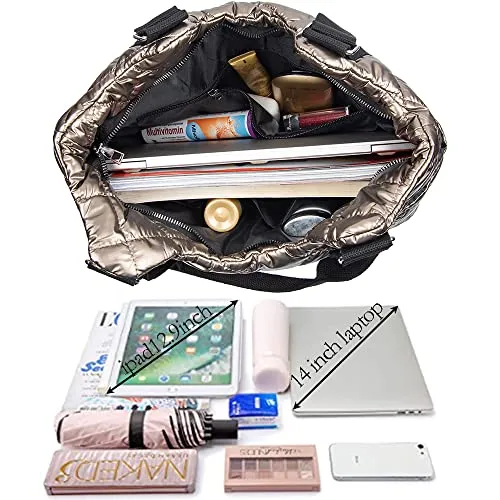 HunterBee Medium large Quilted Nylon Padding Tote Bag Waterproof Casual shoulder Handbags Lightweight Puffy for women nurse