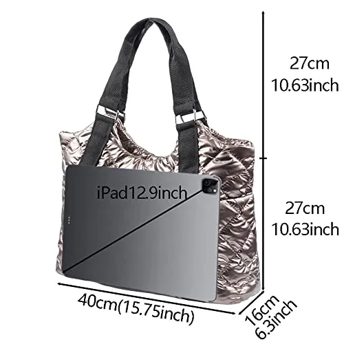 HunterBee Medium large Quilted Nylon Padding Tote Bag Waterproof Casual shoulder Handbags Lightweight Puffy for women nurse