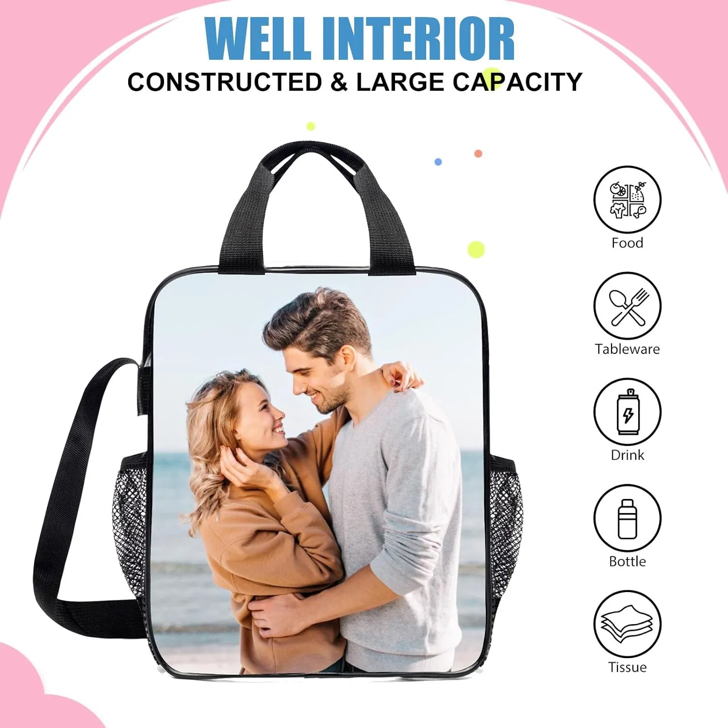 Husguciy Custom Clear Lunch Bag, Personalized Transparent Bags with Photo Logo Text for Sport Events, Customized Clear Tote Bag Gifts for Men Women Adults