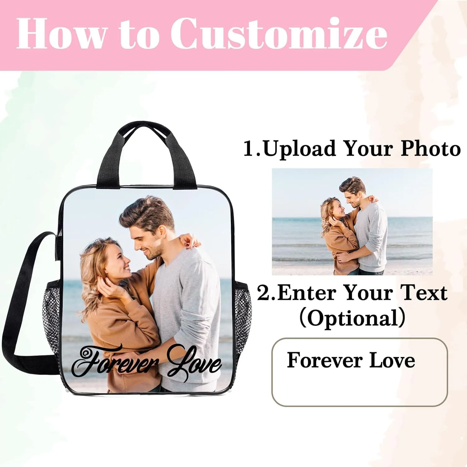 Husguciy Custom Clear Lunch Bag, Personalized Transparent Bags with Photo Logo Text for Sport Events, Customized Clear Tote Bag Gifts for Men Women Adults