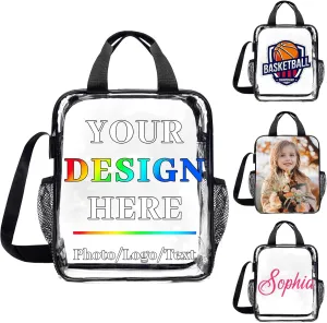 Husguciy Custom Clear Lunch Bag, Personalized Transparent Bags with Photo Logo Text for Sport Events, Customized Clear Tote Bag Gifts for Men Women Adults