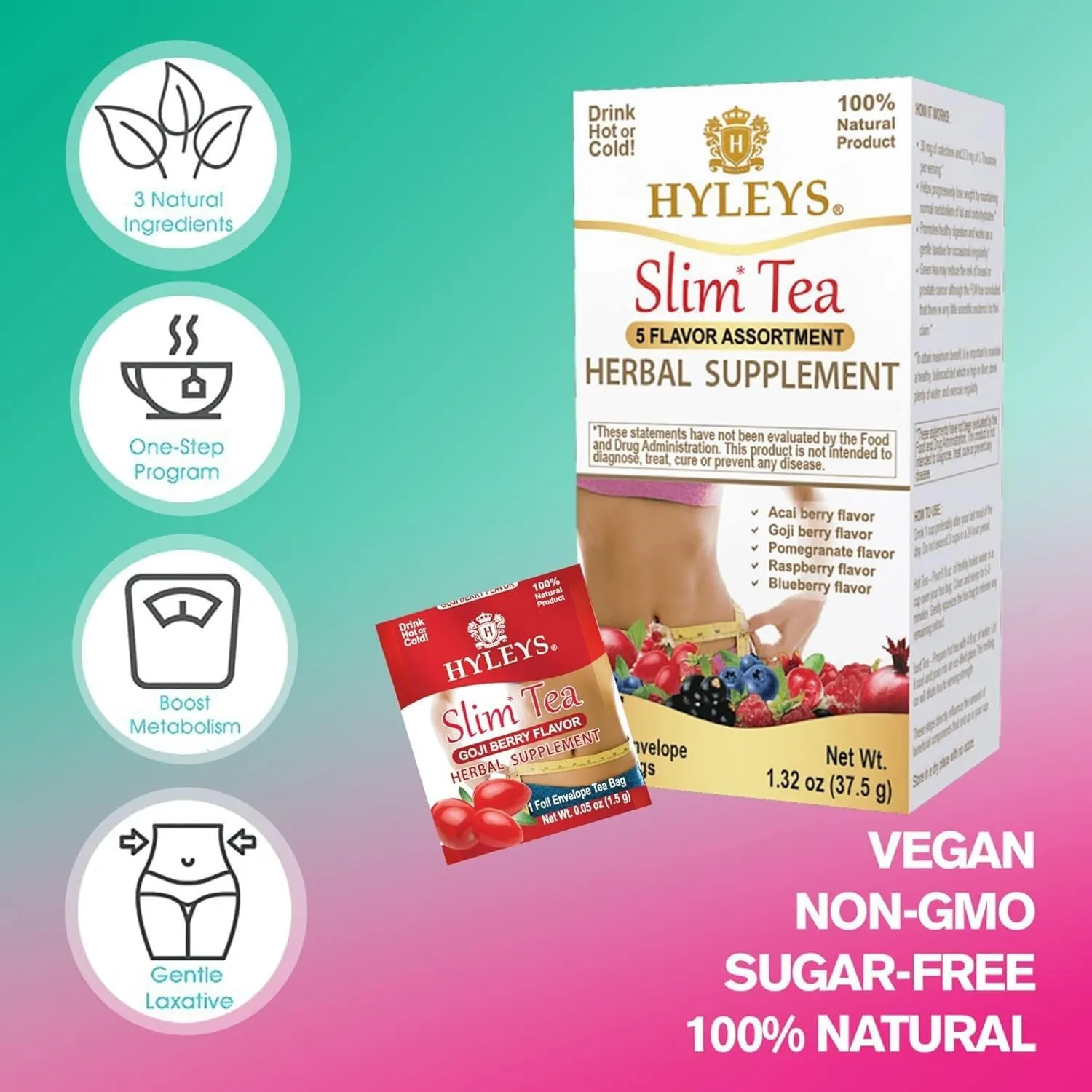 Hyleys Slim Tea 42 Ct Assorted - Weight Loss Herbal Supplement Cleanse and Detox - 42 Tea Bags (12 Pack)