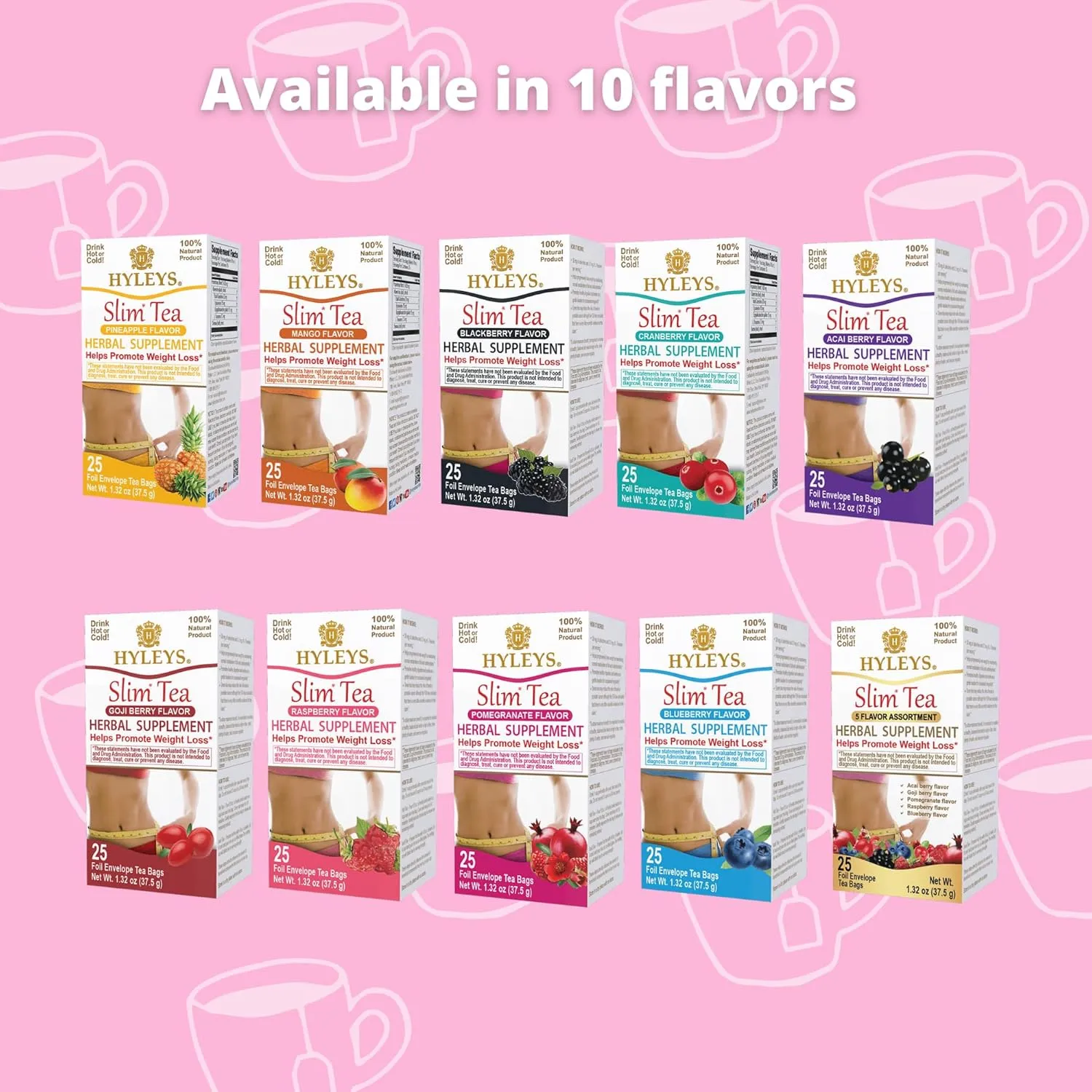Hyleys Slim Tea 42 Ct Assorted - Weight Loss Herbal Supplement Cleanse and Detox - 42 Tea Bags (12 Pack)