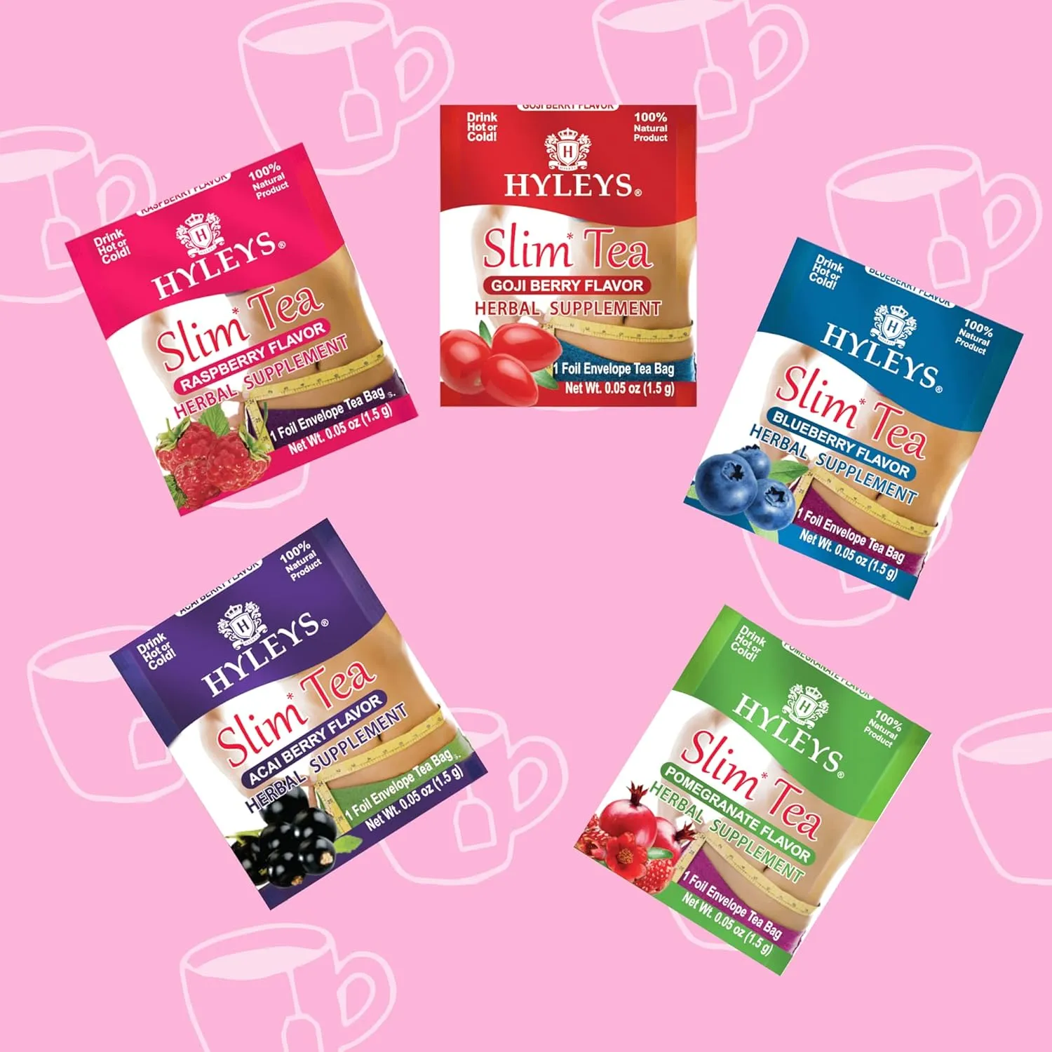 Hyleys Slim Tea 42 Ct Assorted - Weight Loss Herbal Supplement Cleanse and Detox - 42 Tea Bags (12 Pack)