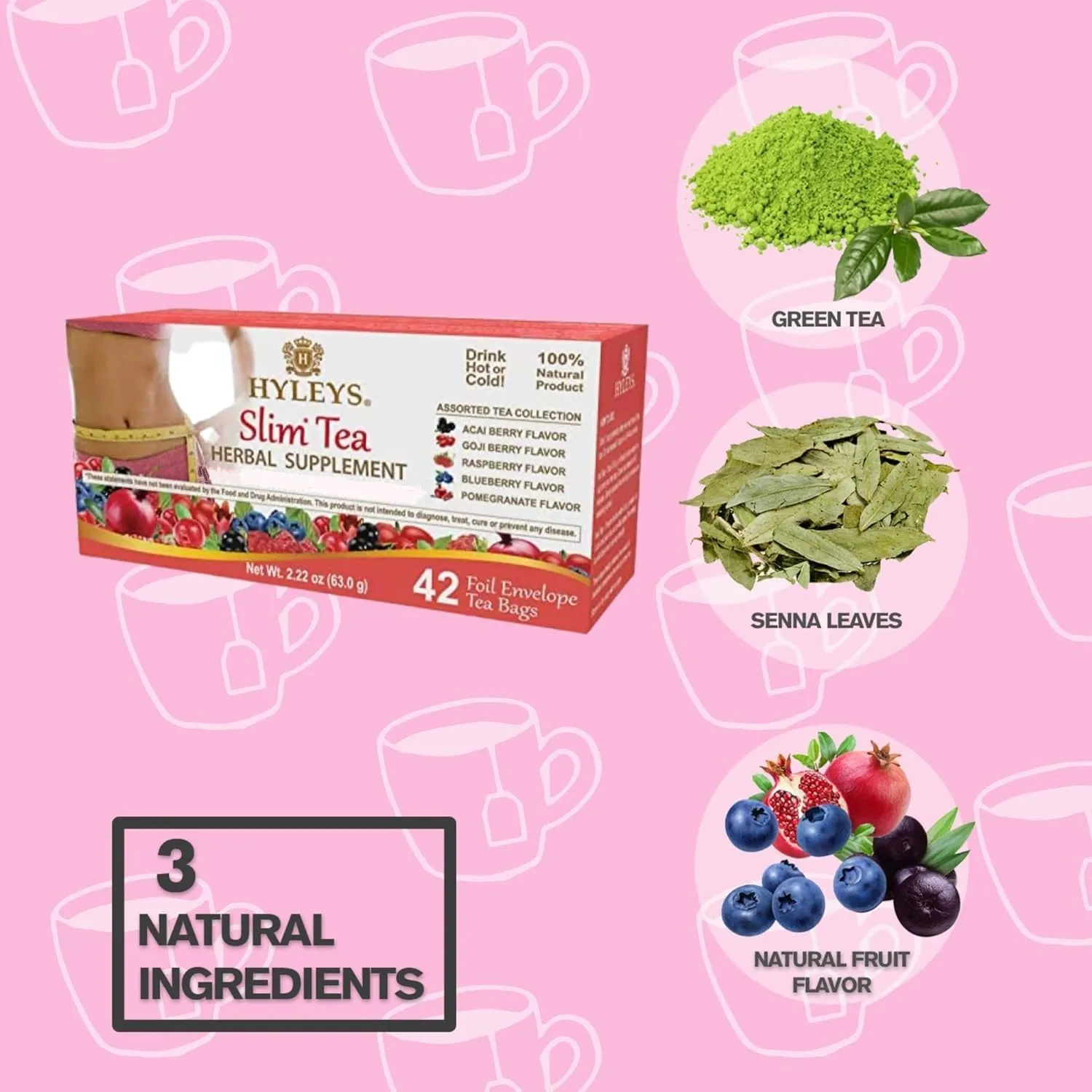 Hyleys Slim Tea 42 Ct Assorted - Weight Loss Herbal Supplement Cleanse and Detox - 42 Tea Bags (12 Pack)