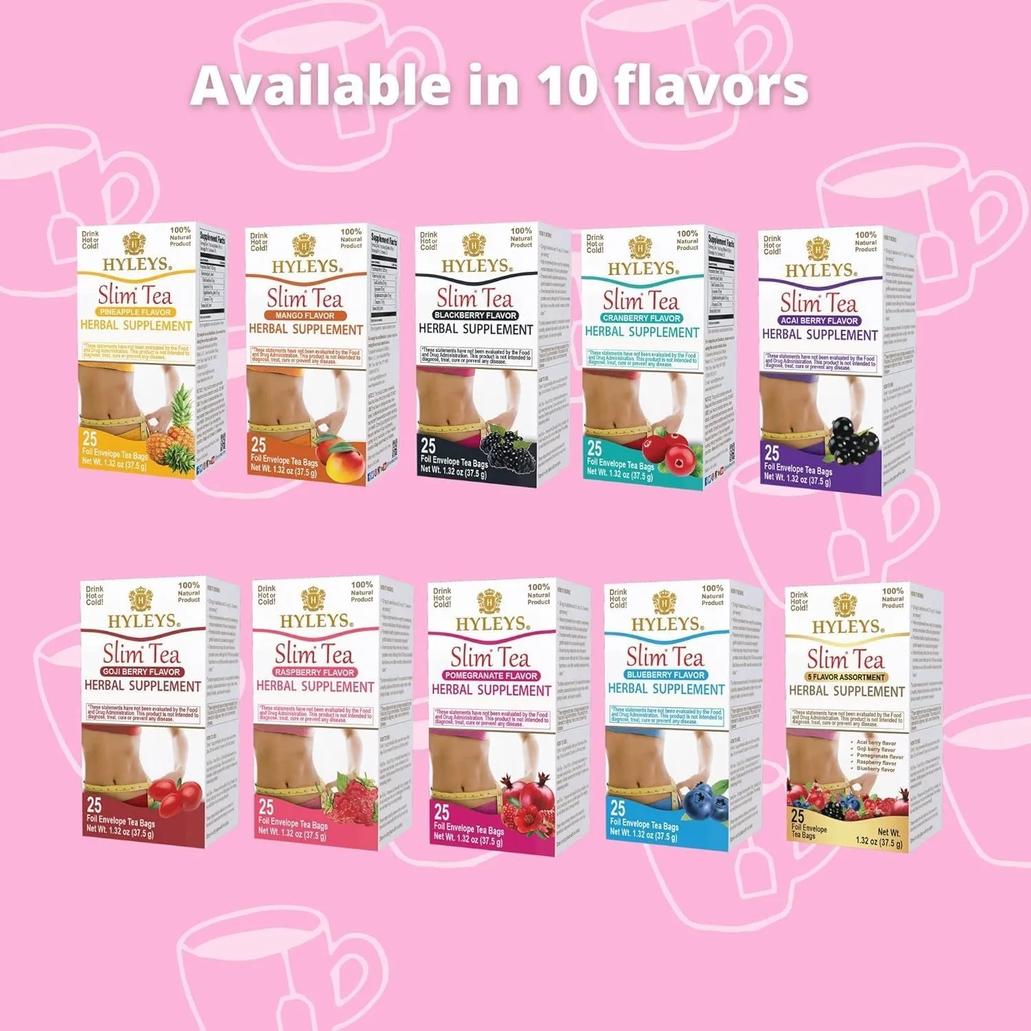 Hyleys Slim Tea Acai Berry Flavor - Weight Loss Herbal Supplement Cleanse and Detox - 25 Tea Bags (12 Pack)