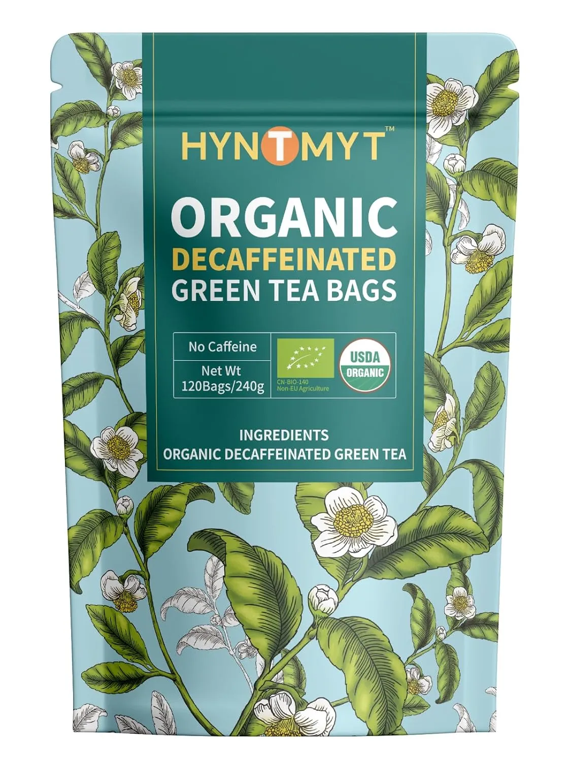 HYNTMYT Organic Decaffeinated Green Tea Bags, USDA Organic Decaf Green Tea, Fresh & Smooth Taste, Unsweetened, 120 Count