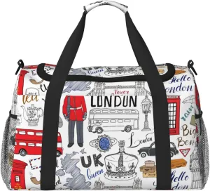 I Love London print Large Canvas Travel Duffel Bag Weekender Bags for Women Overnight Bag Carry On Tote Bag