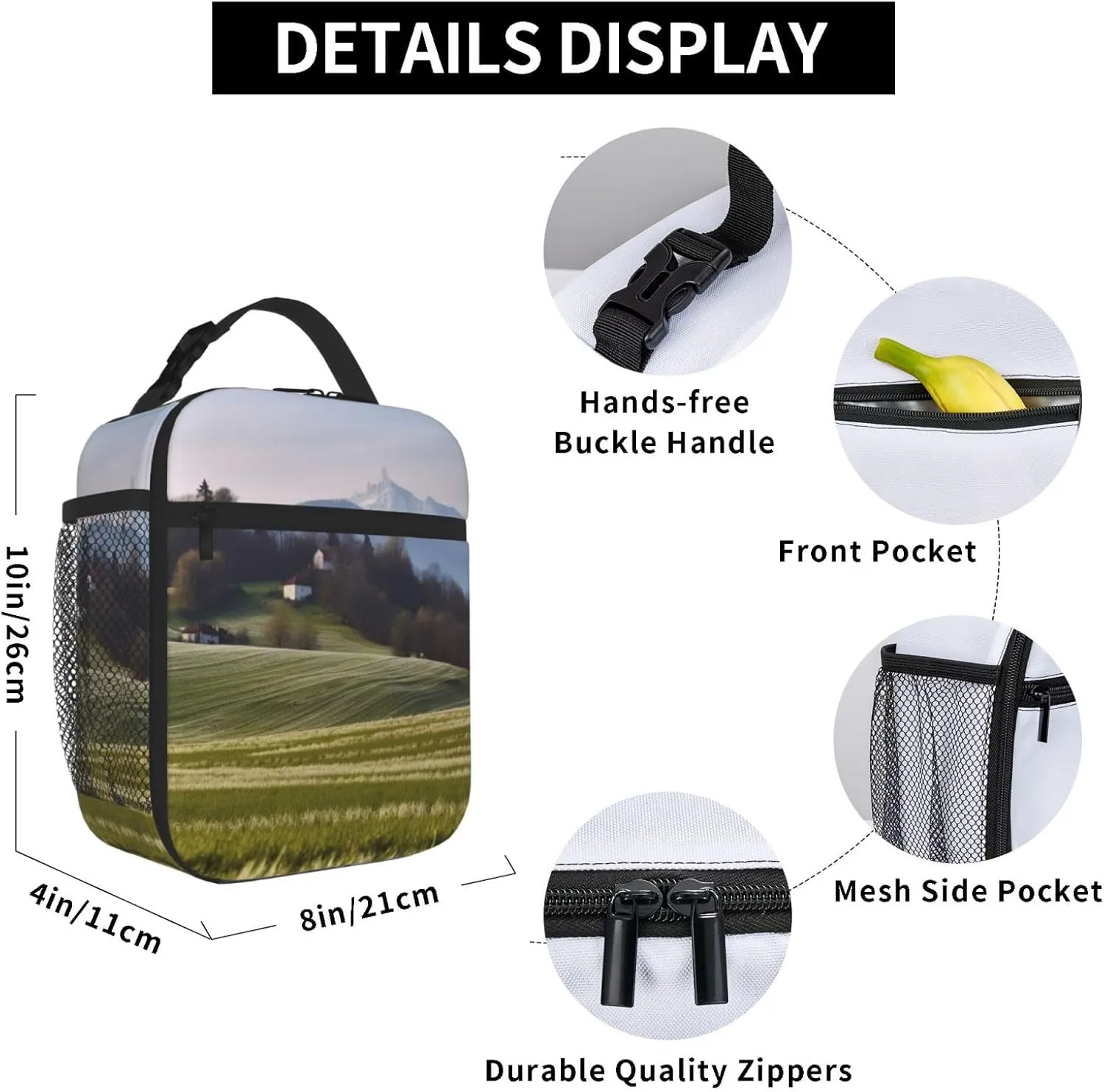 Insulated Lunch Bag for Men Women Reusable Lunch Box Slovenian Rural Landscape Lunchbox Leakproof Cooler Bags for Work Picnic