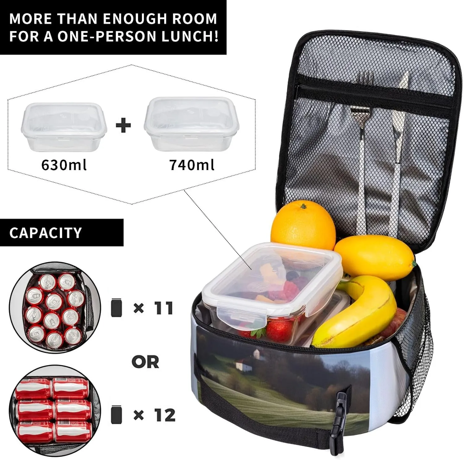 Insulated Lunch Bag for Men Women Reusable Lunch Box Slovenian Rural Landscape Lunchbox Leakproof Cooler Bags for Work Picnic