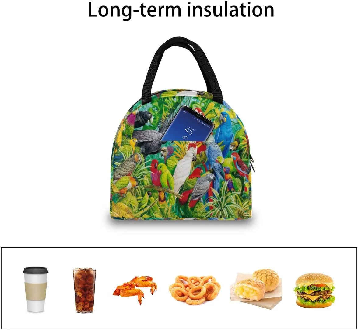 Insulated Lunch Bag for Women Men Colorful Parrot Paint Waterproof Thermal Tote Bag Reusable Lunch Box Container Lunch Holder Leakproof Lunch Cooler Bag Picnic Travel Work