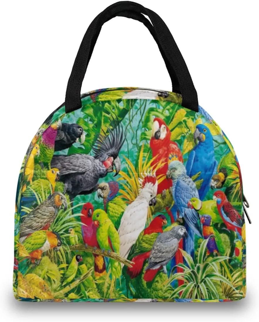 Insulated Lunch Bag for Women Men Colorful Parrot Paint Waterproof Thermal Tote Bag Reusable Lunch Box Container Lunch Holder Leakproof Lunch Cooler Bag Picnic Travel Work