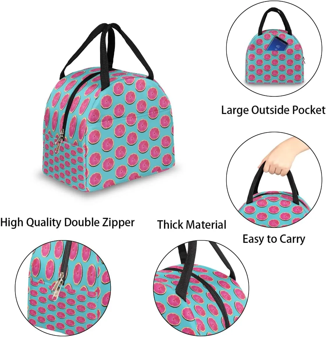 Insulated Lunch Bag for Women Men Grapefruit Pink Flesh Waterproof Thermal Tote Bag Reusable Lunch Box Container Lunch Holder Leakproof Lunch Cooler Bag Picnic Travel Work