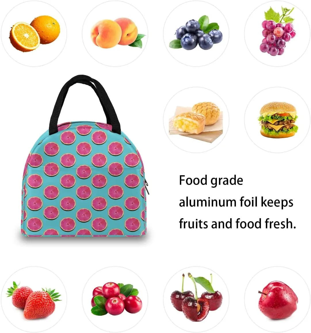 Insulated Lunch Bag for Women Men Grapefruit Pink Flesh Waterproof Thermal Tote Bag Reusable Lunch Box Container Lunch Holder Leakproof Lunch Cooler Bag Picnic Travel Work