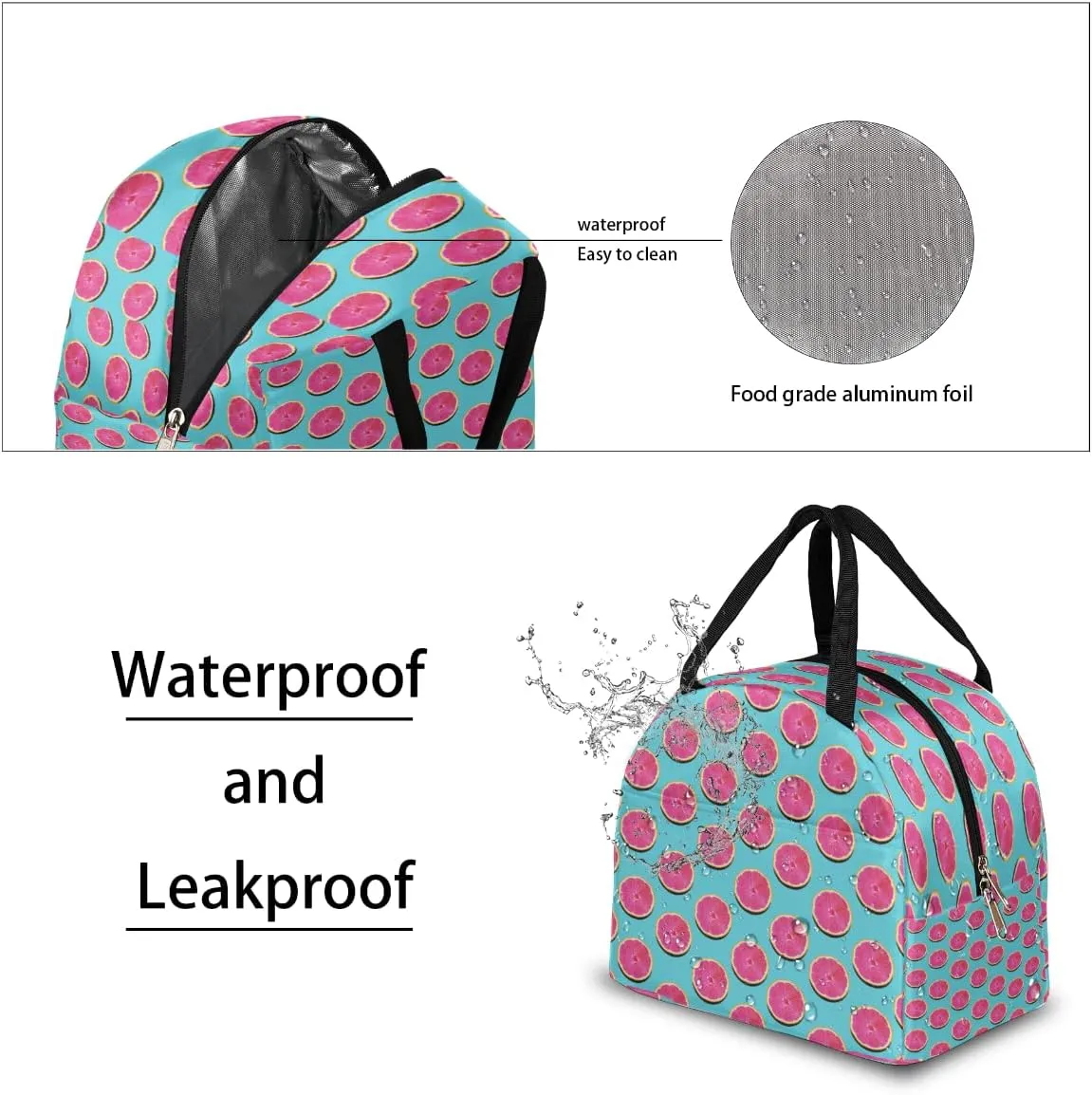 Insulated Lunch Bag for Women Men Grapefruit Pink Flesh Waterproof Thermal Tote Bag Reusable Lunch Box Container Lunch Holder Leakproof Lunch Cooler Bag Picnic Travel Work