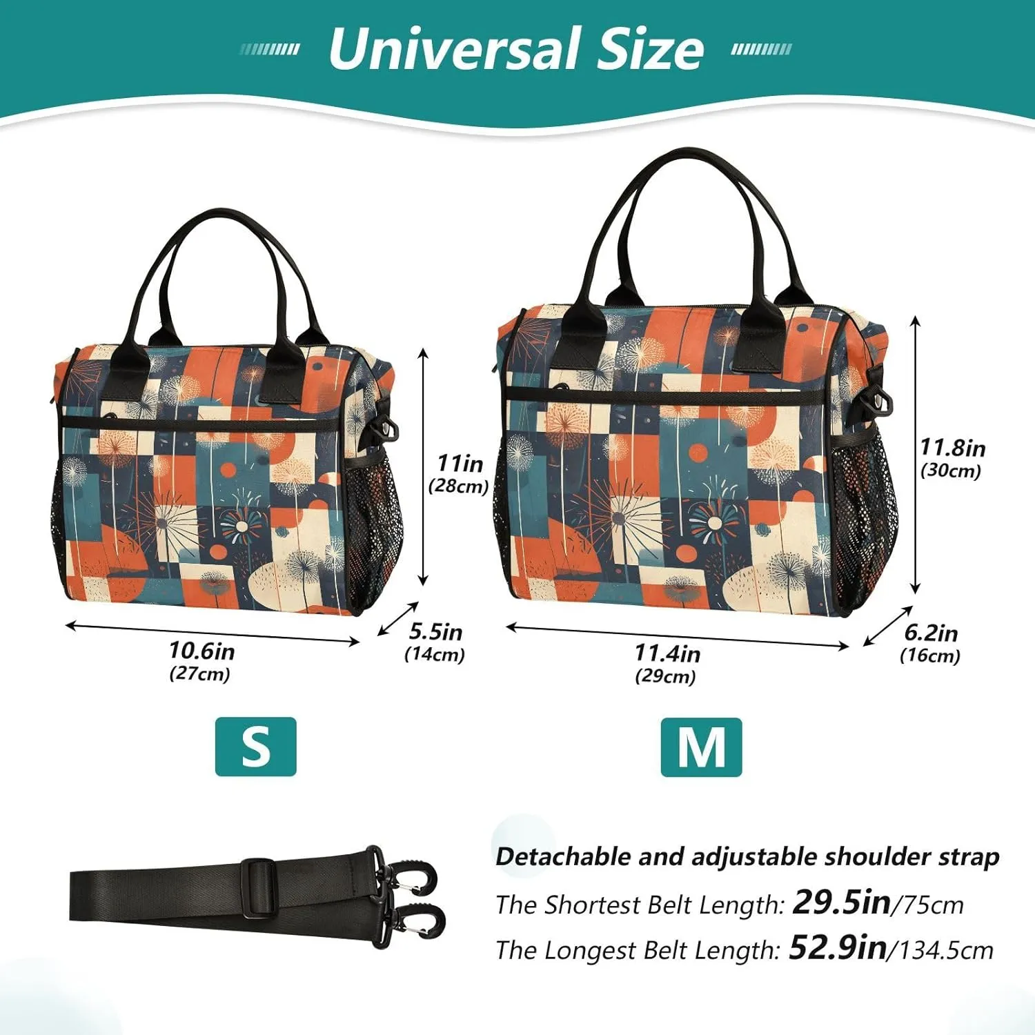 Insulated Lunch Bag Women - Teal Burst Symphony Dandelion Lunch Box for Men, Leak Resistant, Adjustable Shoulder Strap, Durability Nylon, for Work, Travel, Outdoor Activities