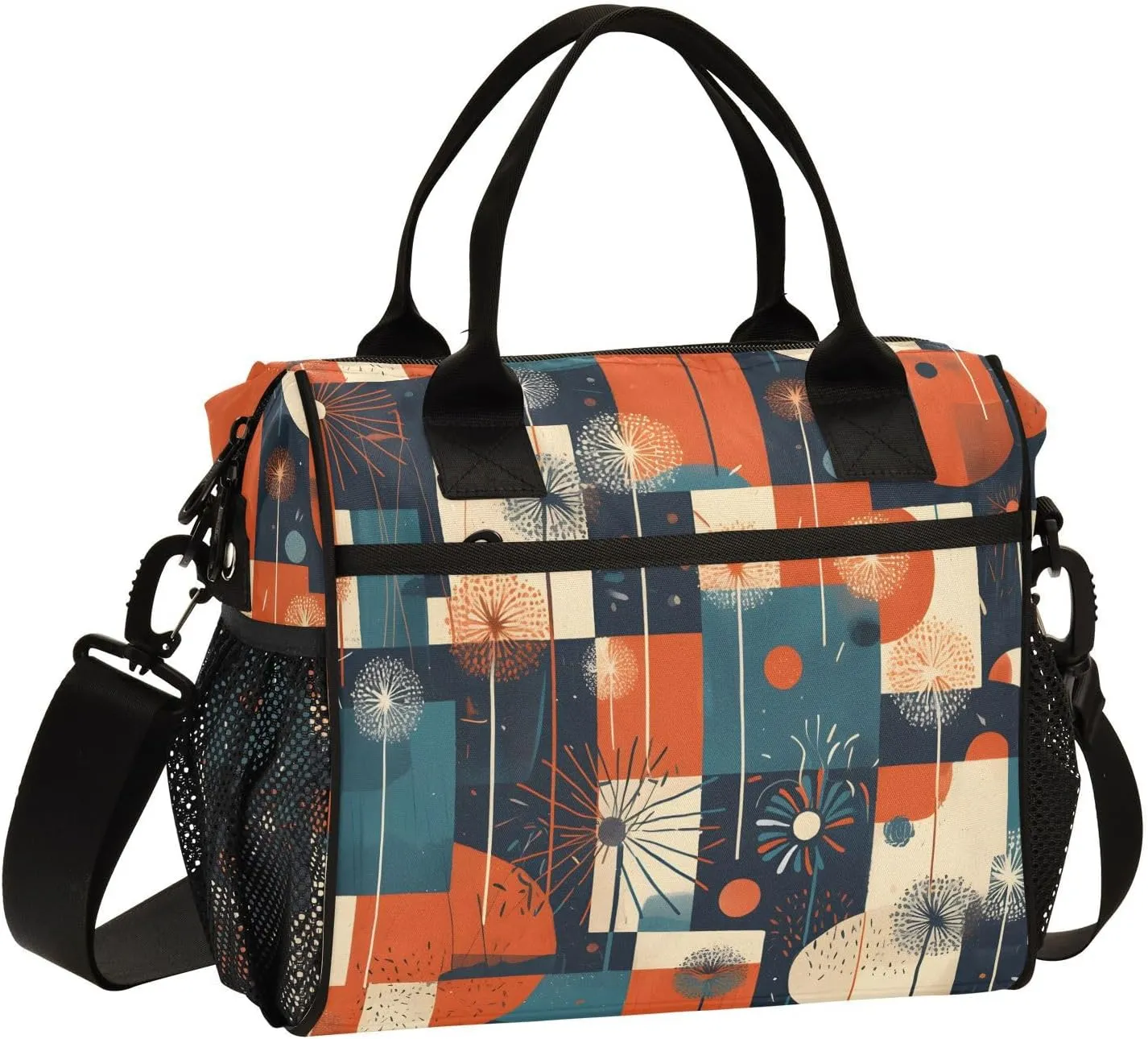 Insulated Lunch Bag Women - Teal Burst Symphony Dandelion Lunch Box for Men, Leak Resistant, Adjustable Shoulder Strap, Durability Nylon, for Work, Travel, Outdoor Activities
