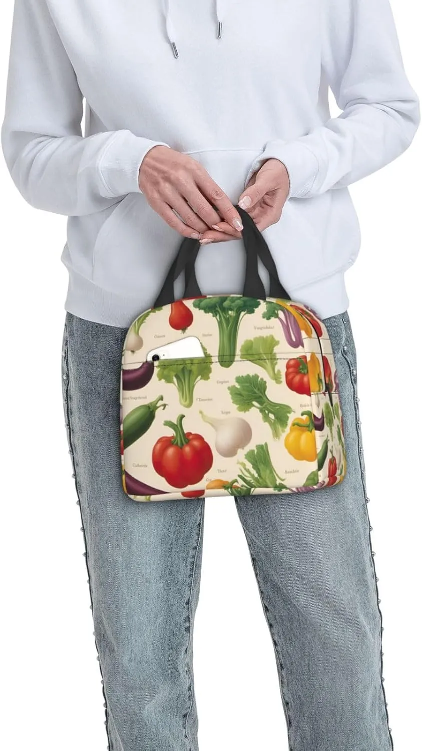 Introduction Of Various Vegetables Reusable Insulated Lunch Bag Cooler Tote Box Meal Prep For Men & Women Work Picnic Or Travel
