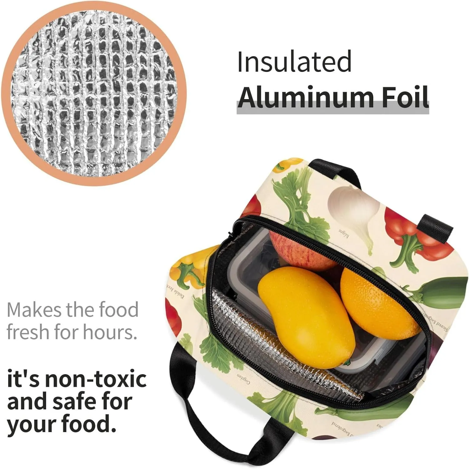 Introduction Of Various Vegetables Reusable Insulated Lunch Bag Cooler Tote Box Meal Prep For Men & Women Work Picnic Or Travel