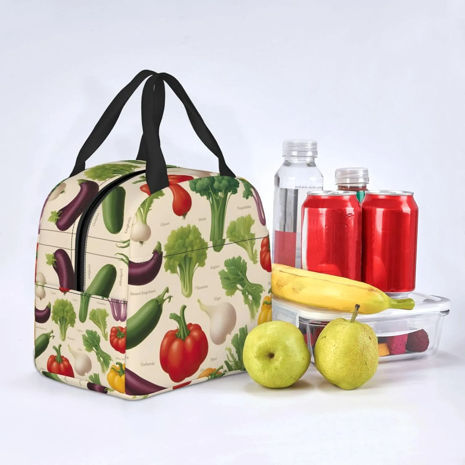 Introduction Of Various Vegetables Reusable Insulated Lunch Bag Cooler Tote Box Meal Prep For Men & Women Work Picnic Or Travel