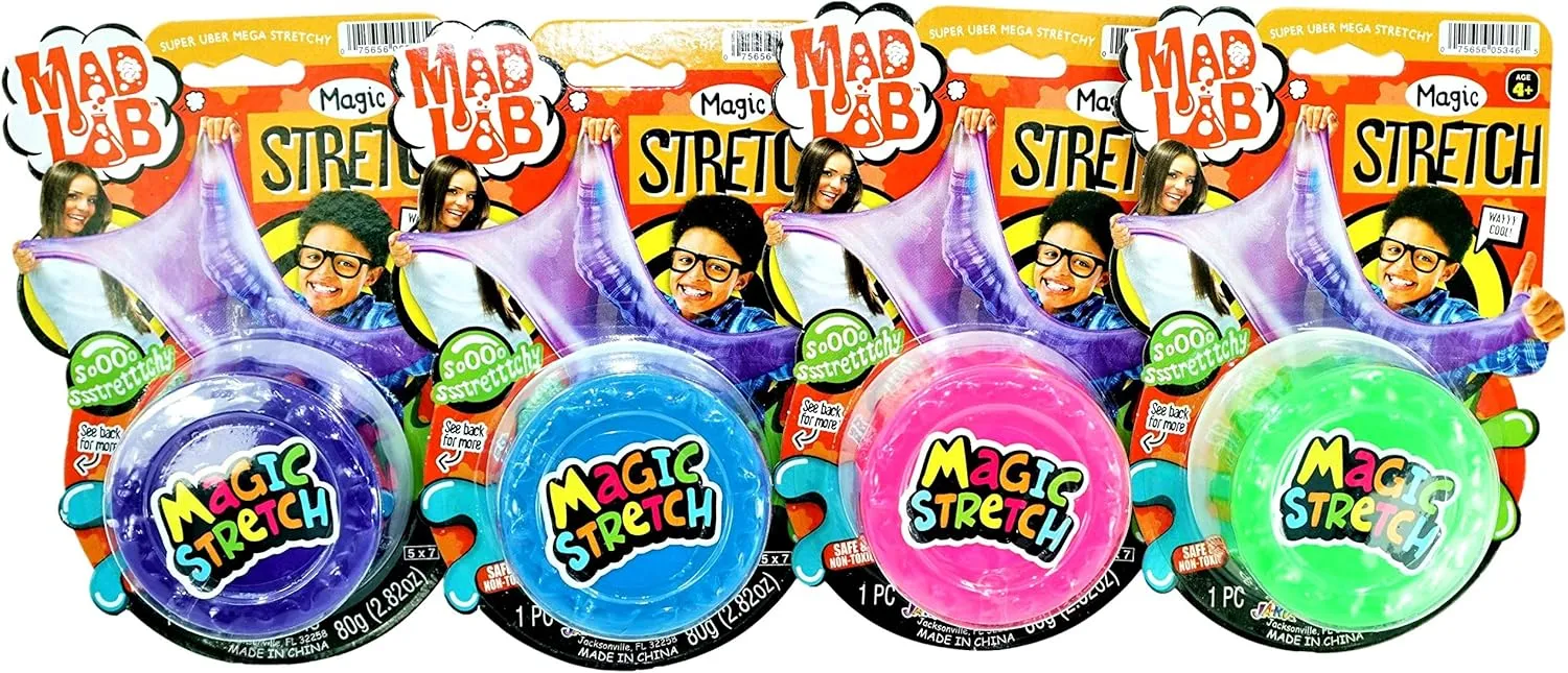 JA-RU Super Stretchy Slime for Kids w/Containers (4 Slime Pack) Neon Colored Non Sticky Slime. Kids Goodie Bag Stuffers, Birthday Party Favors, & Classroom Prizes. 5346-4p