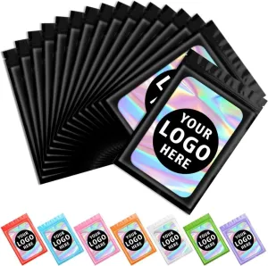 JFS 100ps Personalized Custom Thicken Ziplock Bags Holographic Laser Color Plastic Pouch for DIY Jewelry Retail Storage Pouch Zip Lock Bag NO Hole (Blue,7x10)