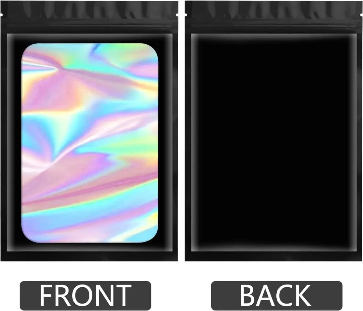 JFS 100ps Personalized Custom Thicken Ziplock Bags Holographic Laser Color Plastic Pouch for DIY Jewelry Retail Storage Pouch Zip Lock Bag NO Hole (Purple,7x10)