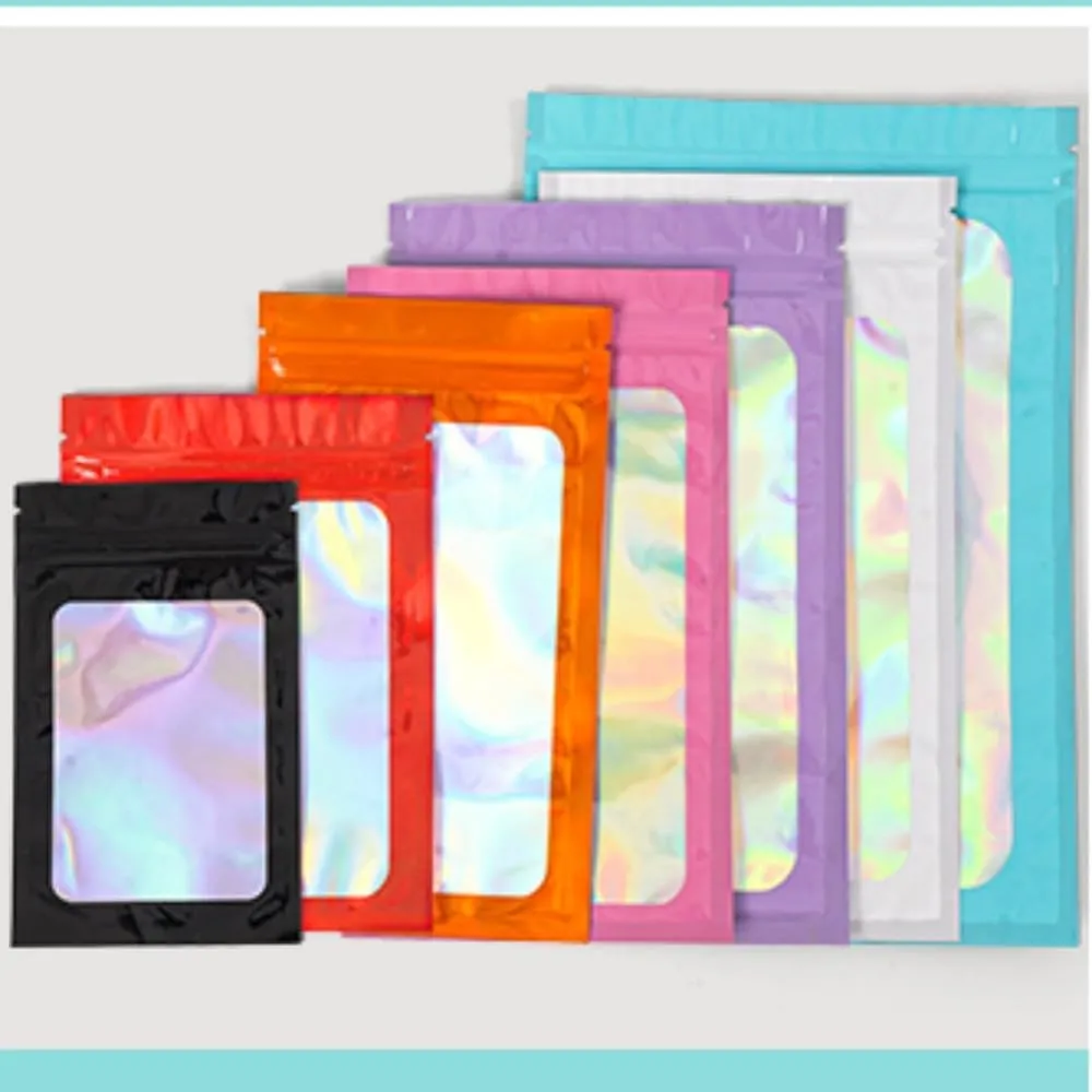 JFS 100ps Personalized Custom Thicken Ziplock Bags Holographic Laser Color Plastic Pouch for DIY Jewelry Retail Storage Pouch Zip Lock Bag NO Hole (Purple,7x10)