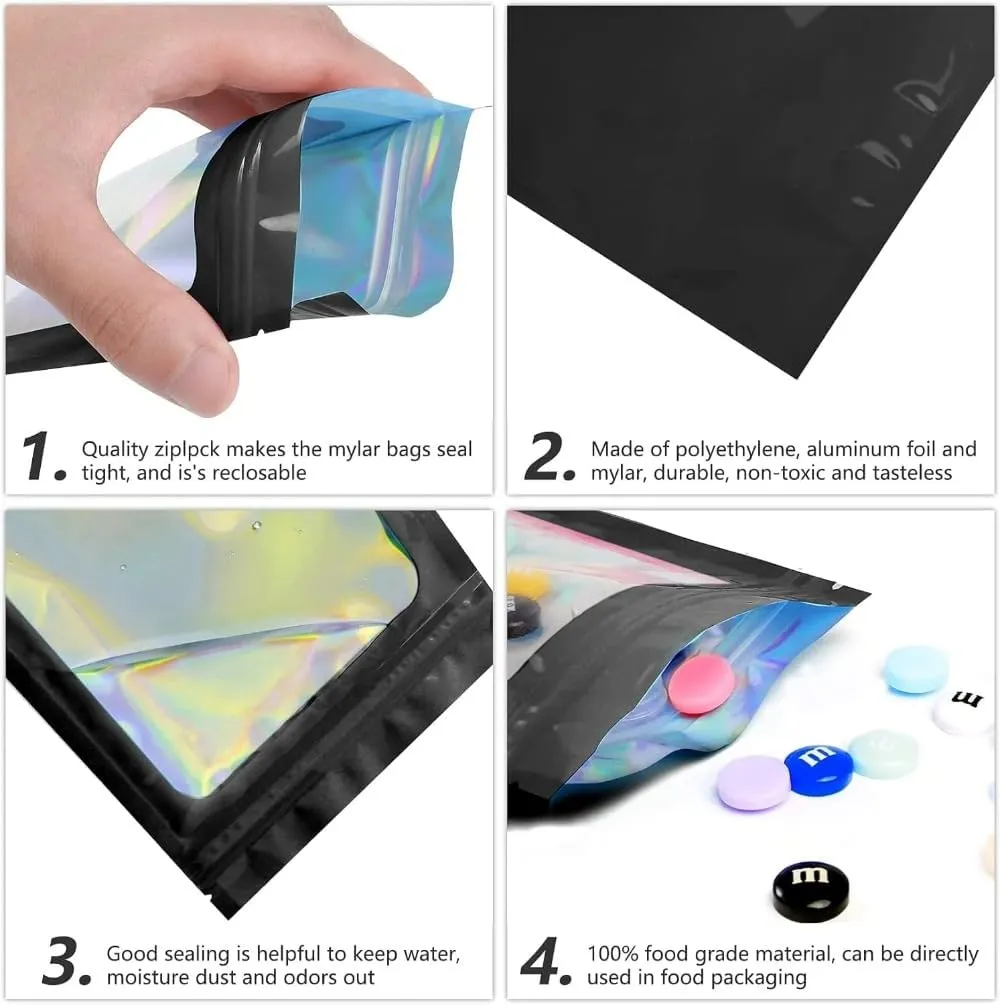 JFS 100ps Personalized Custom Thicken Ziplock Bags Holographic Laser Color Plastic Pouch for DIY Jewelry Retail Storage Pouch Zip Lock Bag NO Hole (Purple,7x10)