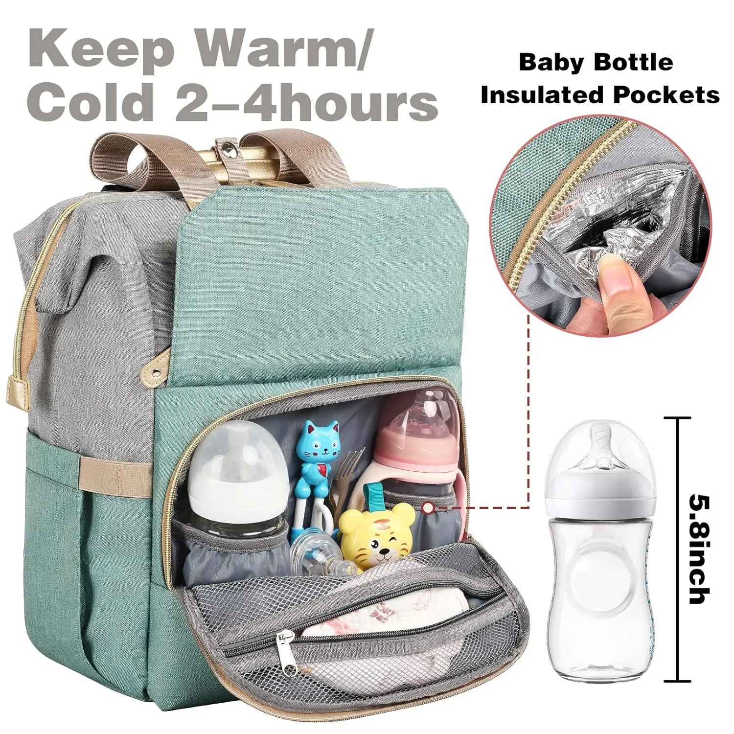 Jiefeike Diaper Bag Backpack,Dad Mom Travel Backpack Diaper Bag for Baby Boys Girls,Insulated Pockets Portable Baby Nappy Bags with USB Charging Port,RFID Anti-Theft Water-Resistant Pocket Stroller