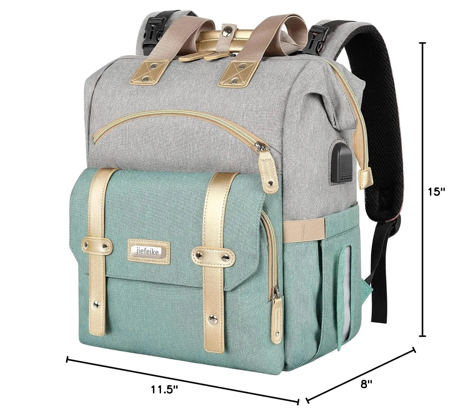 Jiefeike Diaper Bag Backpack,Dad Mom Travel Backpack Diaper Bag for Baby Boys Girls,Insulated Pockets Portable Baby Nappy Bags with USB Charging Port,RFID Anti-Theft Water-Resistant Pocket Stroller