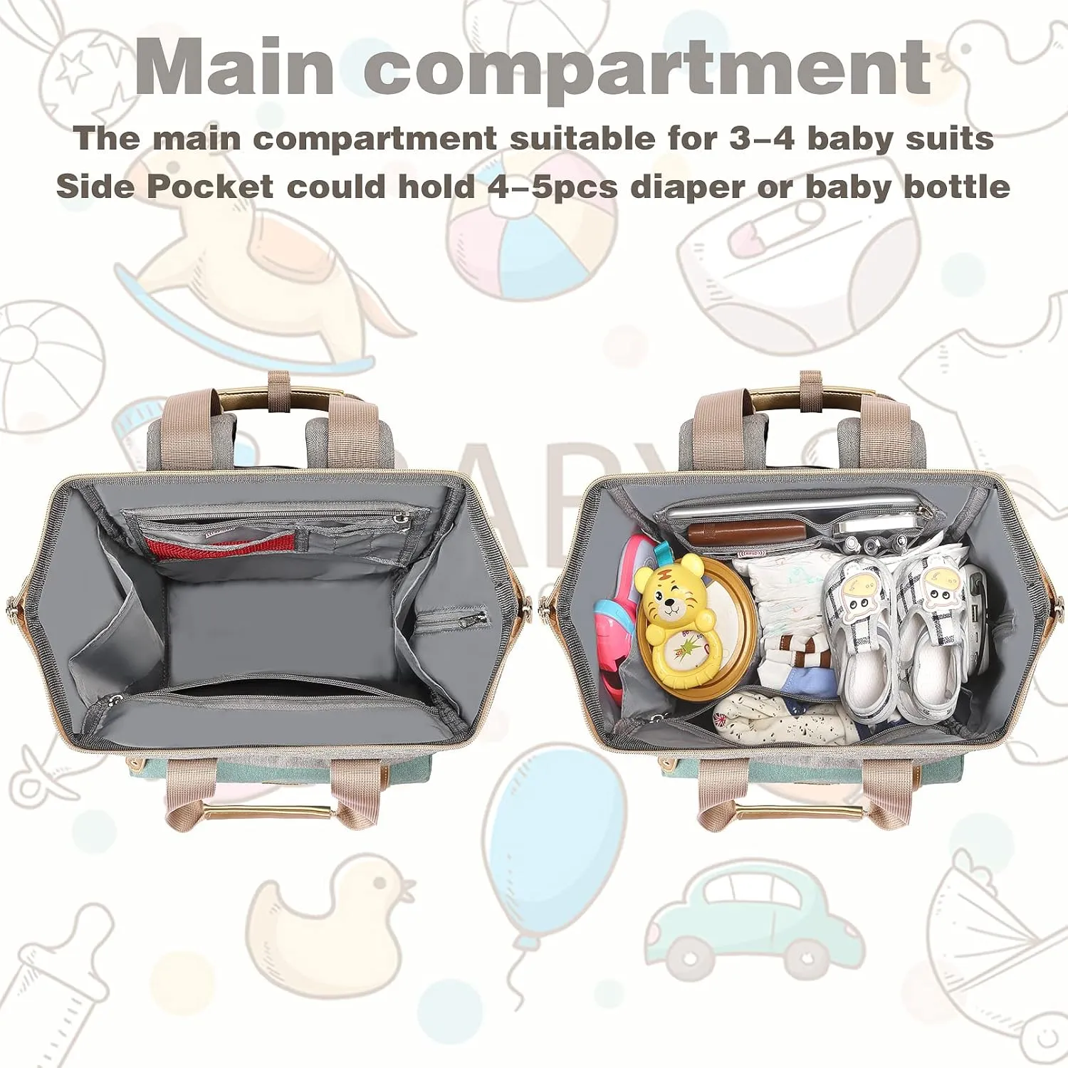 Jiefeike Diaper Bag Backpack,Dad Mom Travel Backpack Diaper Bag for Baby Boys Girls,Insulated Pockets Portable Baby Nappy Bags with USB Charging Port,RFID Anti-Theft Water-Resistant Pocket Stroller