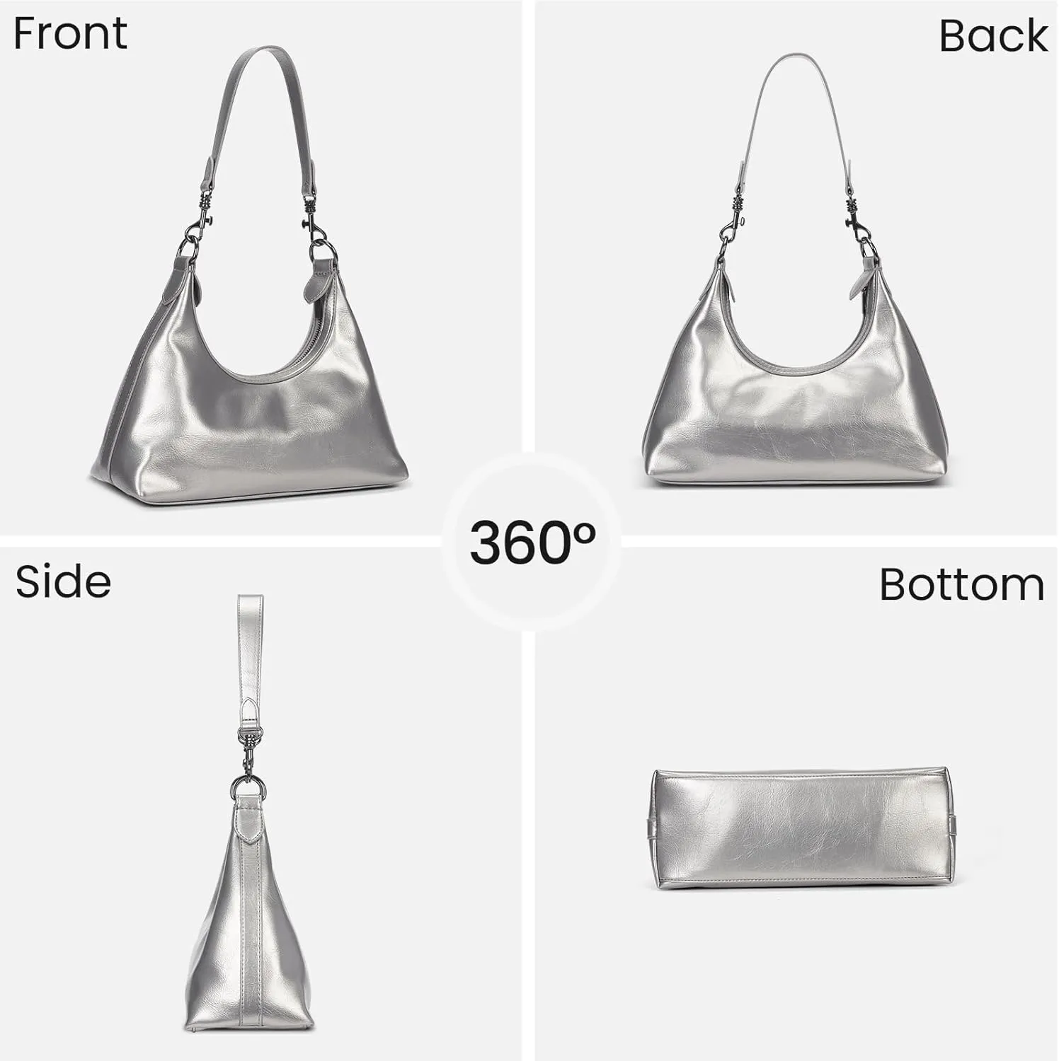 JQWSVE Crescent Shoulder Bags for Women Glossy Leather Hobo Handbag Trendy Crossbody Bag with Adjustable Strap