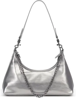 JQWSVE Crescent Shoulder Bags for Women Glossy Leather Hobo Handbag Trendy Crossbody Bag with Adjustable Strap