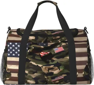 Jungle American Flag print Large Canvas Travel Duffel Bag Weekender Bags for Women Overnight Bag Carry On Tote Bag