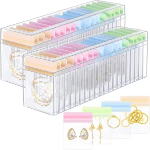 Kenning 42 Pcs Acrylic Jewelry Case Organizer, Clear Jewelry Organizers Holder with Portable Anti Tarnish Storage Bags for Rings, Earrings, Necklaces, Ideal Gifts for Women (Four Color Mixture)